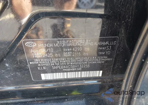 2011 Hyundai Sonata Gls z USA, uszkodzony, nr VIN 5NPEB4AC5BH132256